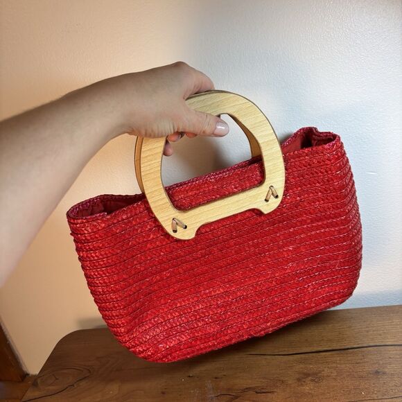 VTG Jennifer Moore Red Rattan Wicker Bag Classic - Picture 9 of 13
